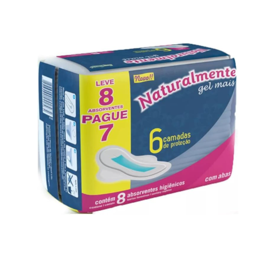Absorvente Com Abas Naturalmente Gel Mais Leve 8 Pague 7
