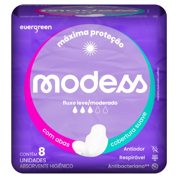 Absorvente Modess Malha Suave Com Abas 8 unidades Absorvente Modess Malha Suave Com Abas 8 unidades