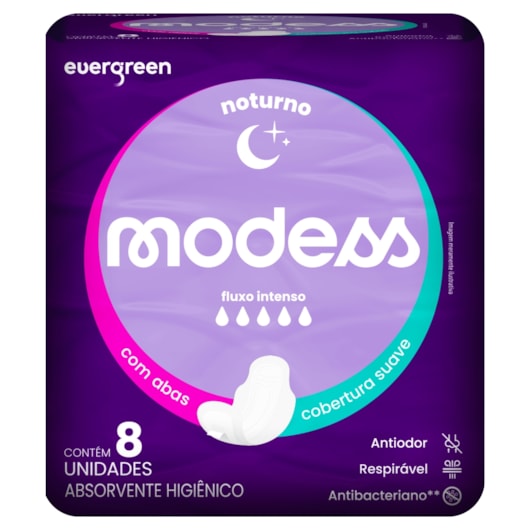 Absorvente Modess Noturno Com Abas 8 unidades Absorvente Modess Noturno Com Abas 8 unidades