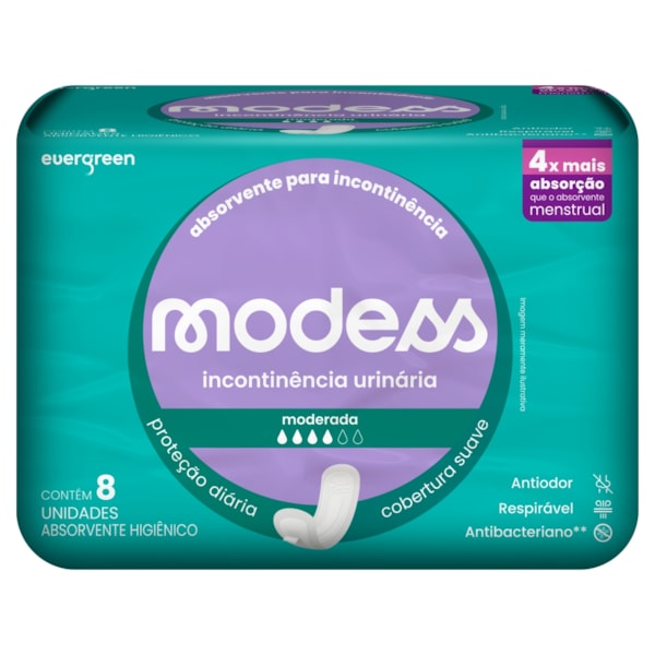 Absorvente Modess para Incontinência Moderada 8 unidades Absorvente Modess para Incontinência Moderada 8 unidades
