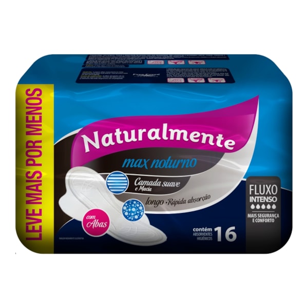 Absorvente Naturalmente Max Noturno com abas 1A1 Leve 16 Pague 13