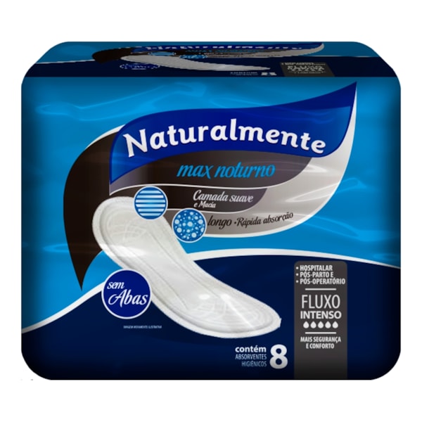 Absorvente Naturalmente Max Noturno Sem Abas 8 unidades
