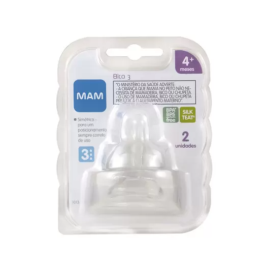 Bico de Mamadeira MAM 3 Fluxo Rápido 4 Meses - Embalagem Dupla Bico de Mamadeira MAM 3 Fluxo Rápido 4 Meses - Embalagem Dupla