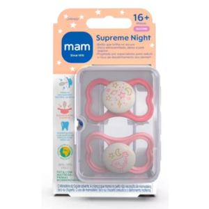 Chupeta MAM Supreme Night 16+ meses - Embalagem Dupla - Rosa