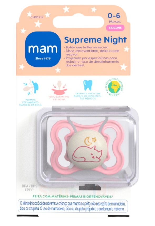 Chupeta MAM Supreme Night Brilha no Escuro 0-6 meses - Rosa