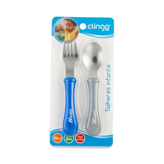 Colher e Garfo de Metal Colors Clingo Azul/Cinza