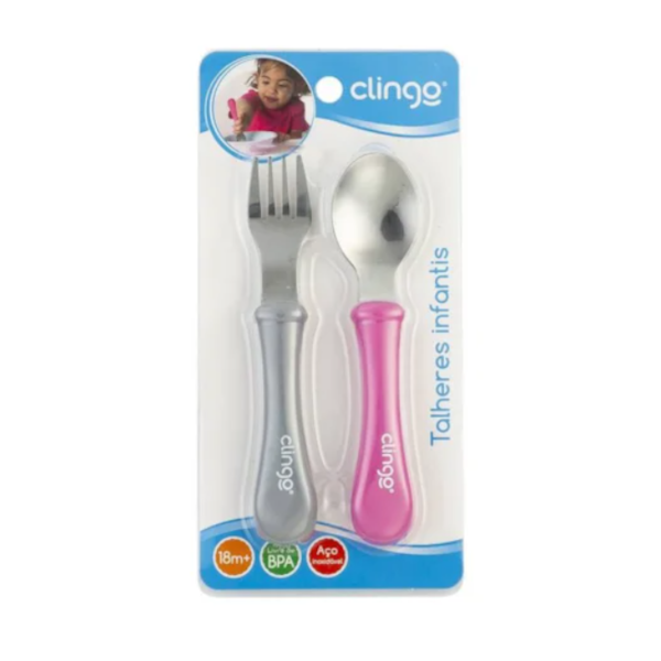 Colher e Garfo de Metal Colors Clingo Rosa/Cinza