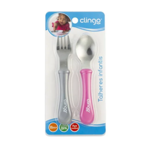 Colher e Garfo de Metal Colors Clingo Rosa/Cinza Colher e Garfo de Metal Colors Clingo Rosa/Cinza