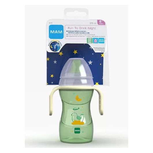 Copo de Transição MAM Fun To Drink Night 270 ml Brilha no Escuro Copo de Transição MAM Fun To Drink Night 270 ml Brilha no Escuro