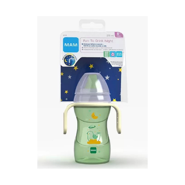 Copo de Transição MAM Fun To Drink Night 270 ml Brilha no Escuro Copo de Transição MAM Fun To Drink Night 270 ml Brilha no Escuro