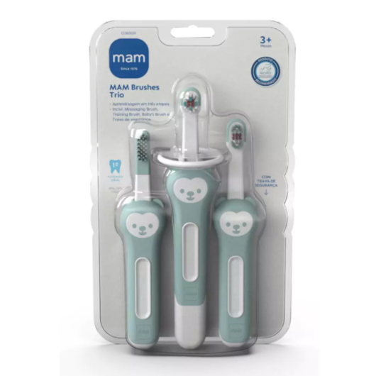 Escova Brushes Trio Mam Azul - Kit Escova Infantil