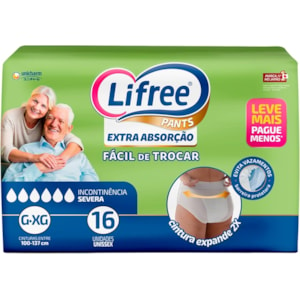 Fralda Calça Para Adulto Lifree Extra Absorção G/XG - 16 unidades