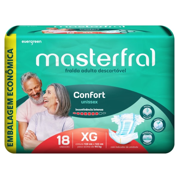 Fralda Geriátrica Masterfral Comfort Tamanho XG com 18 Unidades - Embalagem Economica
