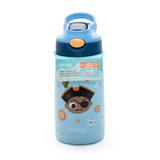 Garrafa Térmica Infantil Parede Dupla Pirata 350ml Clingo Azul