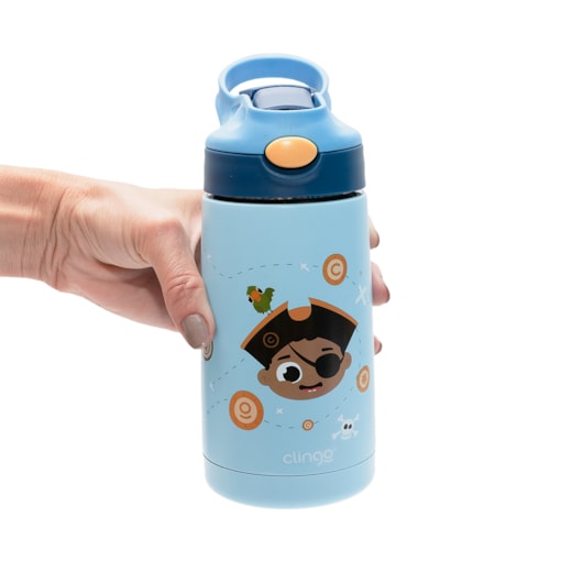 Garrafa Térmica Infantil Parede Dupla Pirata 350ml Clingo Azul