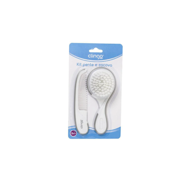 Kit Escova E Pente De Cabelo Cinza E Branco - Clingo