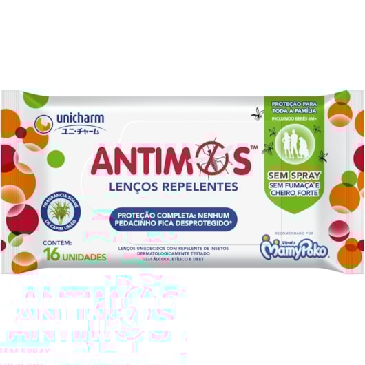 Lenços Repelentes Antimos Unicharm - 16 unidades Lenços Repelentes Antimos Unicharm - 16 unidades