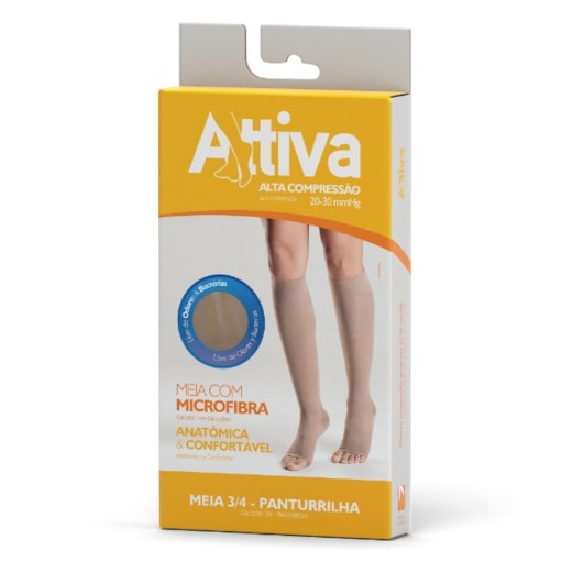 Meia 3/4 Attiva - Alta Compressão Feminina - Aberta - Natural Meia 3/4 Attiva - Alta Compressão Feminina - Aberta - Natural