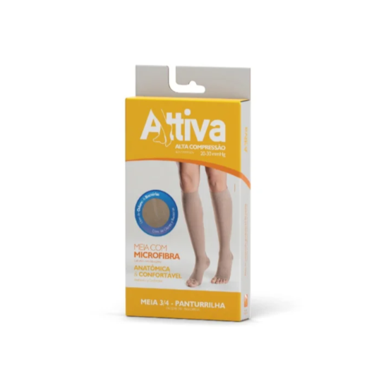 Meia 3/4 Attiva - Alta Compressão Feminina - Ponteira Aberta - Cor Natural - Tamanho GG Meia 3/4 Attiva - Alta Compressão Feminina - Ponteira Aberta - Cor Natural - Tamanho GG