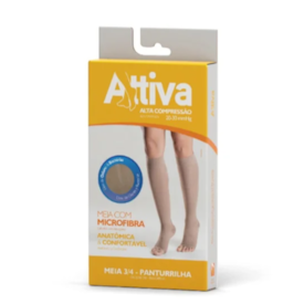 Meia 3/4 Attiva - Alta Compressão Feminina - Ponteira Aberta - Cor Natural - Tamanho M