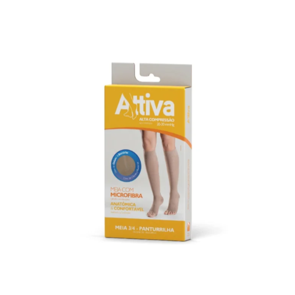 Meia 3/4 Attiva - Alta Compressão Feminina - Ponteira Aberta - Cor Natural - Tamanho P Meia 3/4 Attiva - Alta Compressão Feminina - Ponteira Aberta - Cor Natural - Tamanho P