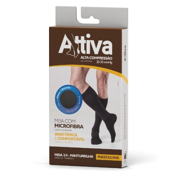 Meia 3/4 Attiva - Alta Compressão Masculina - Fechada - Preta Meia 3/4 Attiva - Alta Compressão Masculina - Fechada - Preta