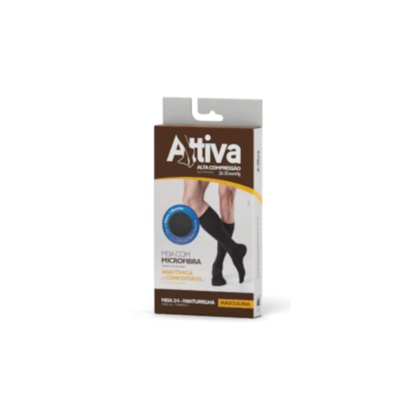 Meia 3/4 Attiva - Alta Compressão Masculina - Ponteira Fechada - Cor Preta - Tamanho P