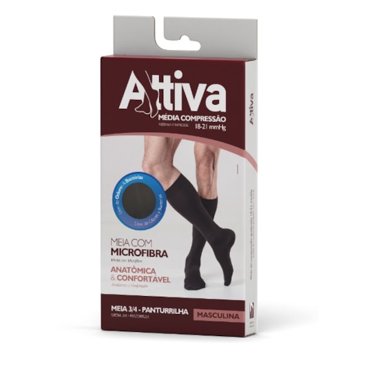 Meia 3/4  Attiva - Média Compressão Masculina - Fechada - Preta Meia 3/4  Attiva - Média Compressão Masculina - Fechada - Preta