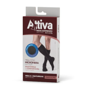 Meia 3/4  Attiva - Média Compressão Masculina - Ponteira Fechada - Cor Preta - Tamanho M