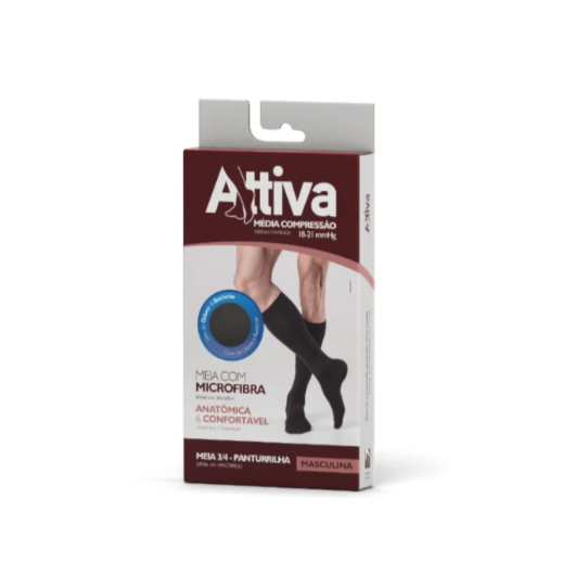 Meia 3/4  Attiva - Média Compressão Masculina - Ponteira Fechada - Cor Preta - Tamanho M