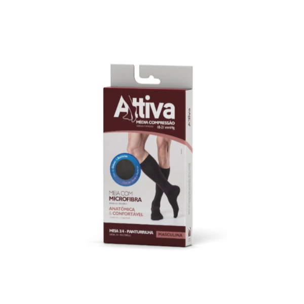 Meia 3/4 Attiva - Média Compressão Masculina - Ponteira Fechada - Cor Preta - Tamanho M Meia 3/4 Attiva - Média Compressão Masculina - Ponteira Fechada - Cor Preta - Tamanho M