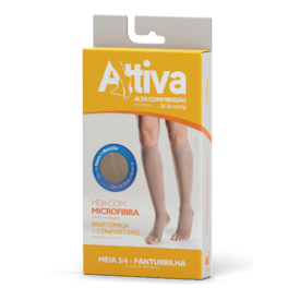 Meia 3/4 Attiva - Panturrilha Ponteira Aberta - Alta Compreensão - Feminina Natural Meia 3/4 Attiva - Panturrilha Ponteira Aberta - Alta Compreensão - Feminina Natural