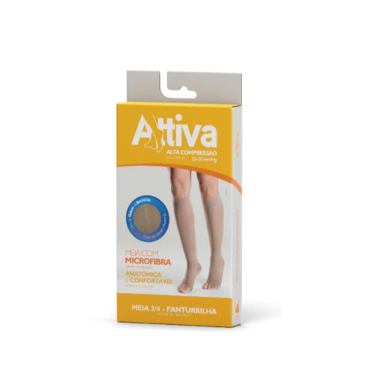 Meia 3/4 Attiva - Panturrilha Ponteira Aberta - Alta Compreensão - Feminina Natural