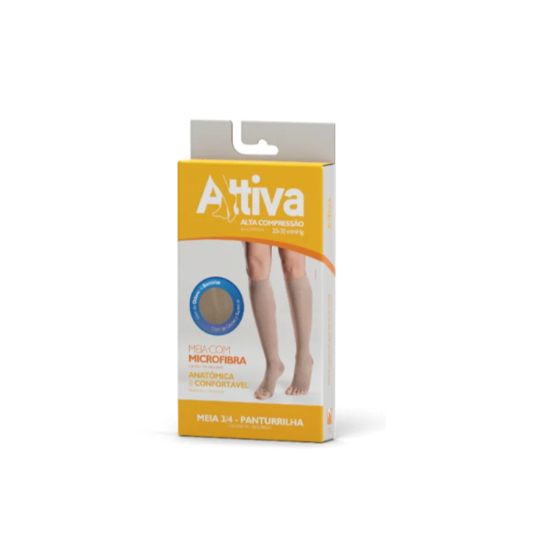 Meia 3/4 Attiva - Panturrilha Ponteira Aberta - Alta Compreensão - Feminina Natural