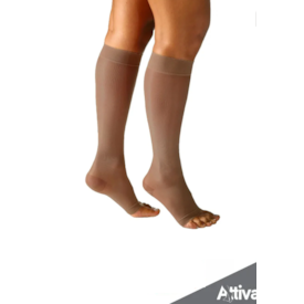 Meia 3/4 Attiva - Panturrilha Ponteira Aberta Feminina Média Compressão - Natural Escuro Meia 3/4 Attiva - Panturrilha Ponteira Aberta Feminina Média Compressão - Natural Escuro