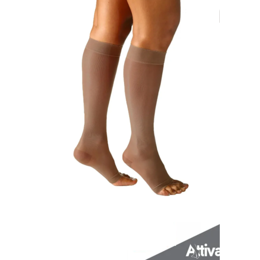 Meia 3/4 Attiva - Panturrilha Ponteira Aberta Feminina Média Compressão - Natural Escuro Meia 3/4 Attiva - Panturrilha Ponteira Aberta Feminina Média Compressão - Natural Escuro