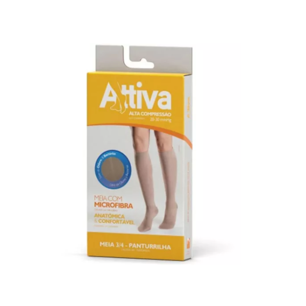 Meia 3/4 Attiva - Panturrilha Ponteira Fechada - Alta Compreensão - Feminina - Cor Natural - Tamanho P Meia 3/4 Attiva - Panturrilha Ponteira Fechada - Alta Compreensão - Feminina - Cor Natural - Tamanho P