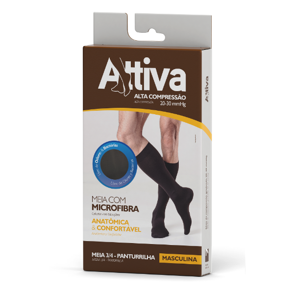 Meia 3/4 Attiva - Panturrilha Ponteira Fechada - Alta Compreensão Masculina Meia 3/4 Attiva - Panturrilha Ponteira Fechada - Alta Compreensão Masculina