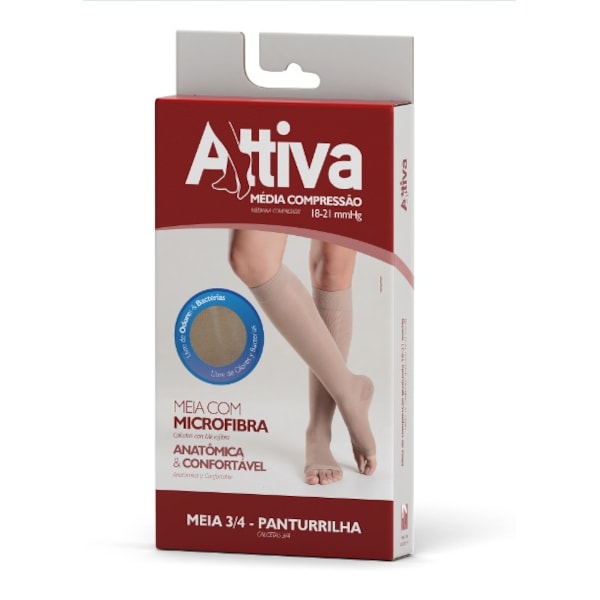 Meia Attiva 3/4 Média Compressão Feminina Attiva Ponteira Aberta Cor Natural Tamanho M