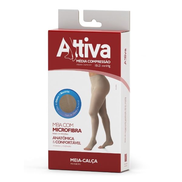 Meia Calça Attiva - Média Compressão Feminina - Aberta - Natural Meia Calça Attiva - Média Compressão Feminina - Aberta - Natural