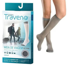 Meia de Viagem Traveno - Unissex - Ponteira Fechada - Cor Cinza