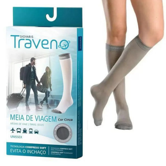 Meia de Viagem Traveno - Unissex - Ponteira Fechada - Cor Cinza