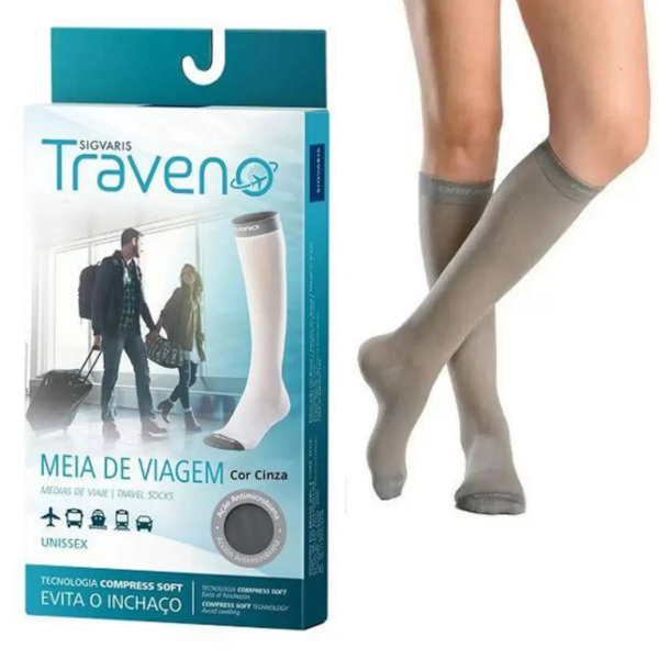 Meia de Viagem Traveno - Unissex - Ponteira Fechada - Cor Cinza