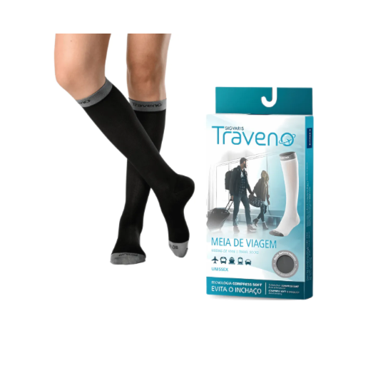 Meia de Viagem Traveno - Unissex - Ponteira Fechada - Cor Preta Meia de Viagem Traveno - Unissex - Ponteira Fechada - Cor Preta