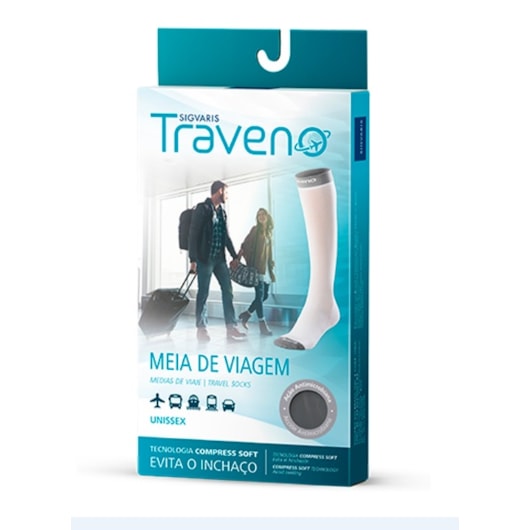 Meia de Viagem Traveno - Unissex - Ponteira Fechada - Cor Preta Meia de Viagem Traveno - Unissex - Ponteira Fechada - Cor Preta