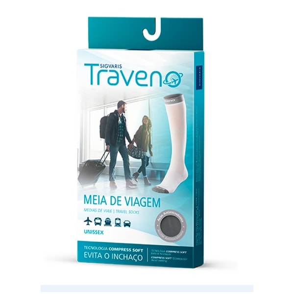 Meia de Viagem Traveno - Unissex - Ponteira Fechada - Cor Preta Meia de Viagem Traveno - Unissex - Ponteira Fechada - Cor Preta