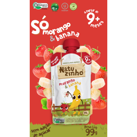 Papinha de Fruta Orgânica Natuzinho +9 meses - Sabor Morango e Banana
