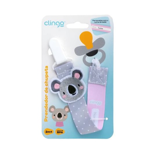 Prendedor Chupeta Rosa Cinza - Clingo