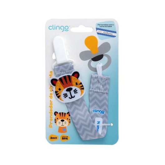 Prendedor Chupeta Tigre Cinza - Clingo