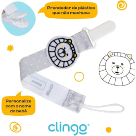 Prendedor de Chupeta Clingo Girafa Leão Cinza Prendedor de Chupeta Clingo Girafa Leão Cinza
